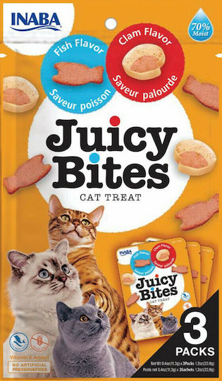 Inaba Juicy Bites Cat Treats with Fish with Fish & Clam for Adult Cats 3pcs 34g