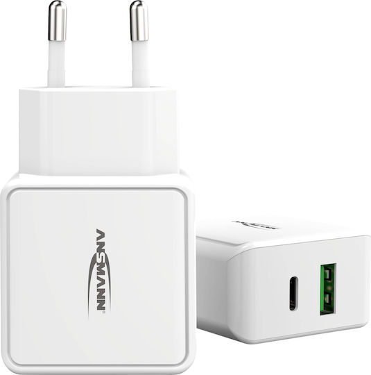 Ansmann Charger Without Cable with USB-A Port and USB-C Port Whites (HC218PD)