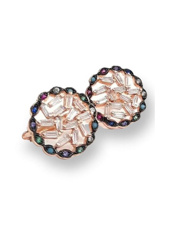 Γυναικεία ασημένια σκουλαρίκια 925 ONE επιπλατινωμένο ροζ Gold με διαφορα χρώματα ζιργκόν πέτρες 1,2Χ2cm ER-5030