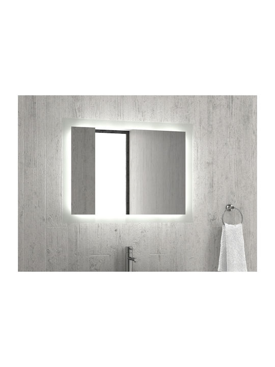 Karag Specchi Правоъгълена Банско Огледало LED от Неръждаема Стомана 40x60см Бял