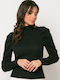 Noobass 01-56 Women's Blouse Long Sleeve Turtleneck Black 01-0658