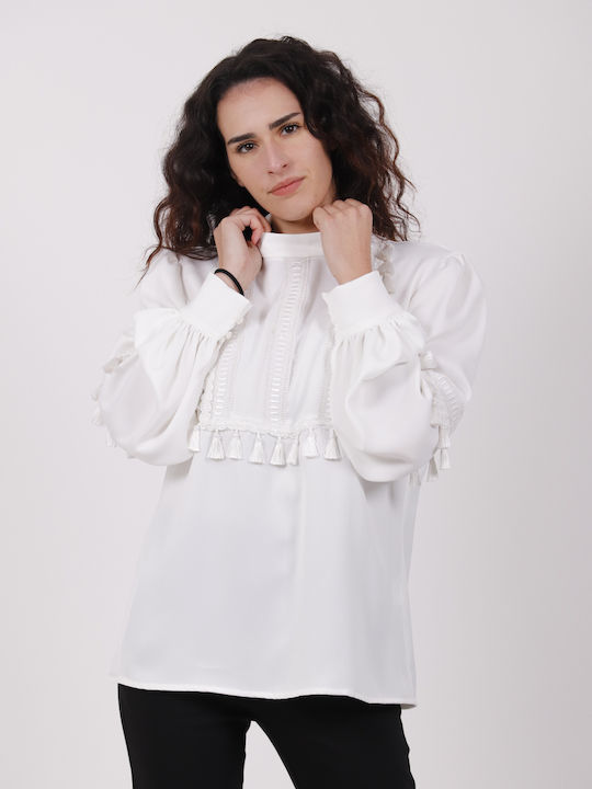 Twenty 29 Damen Bluse Satin Langärmelig Rollkra...