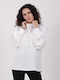 Damenbluse Satin Langärmelig Rollkragenpullover Weiß