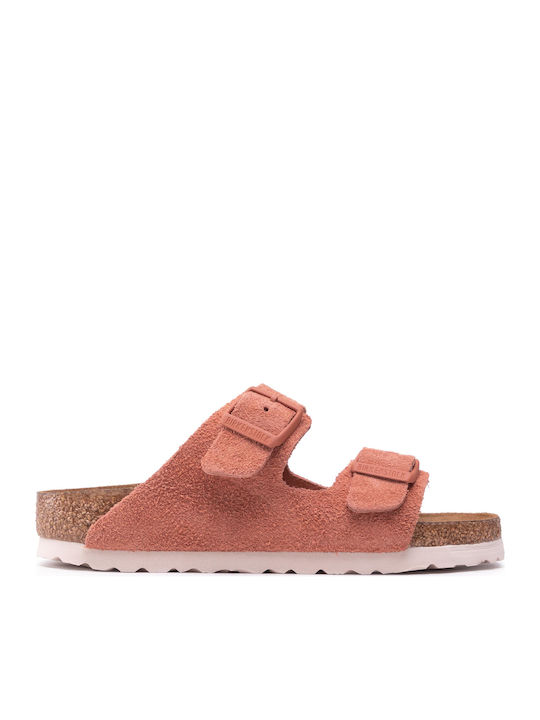 Arizona Soft Footbed Suede Leather Women's Flat Sandals Anatomic in Pink Color Narrow Fit