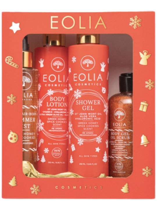 Eolia Cosmetics Greek Honey and Spice Cookies Skin Care Set for Body Cleaning & Brightening 4pcs