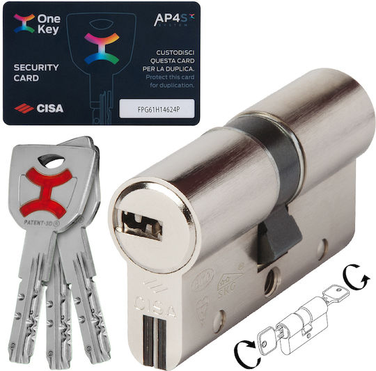 Cisa Κύλινδρος Κλειδαριάς Ασφαλείας 80mm (30-50) με 5 Κλειδιά Ασημί
