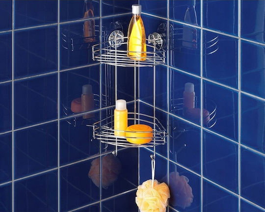 Wenko Vacuum-Loc Ъглов Стенен Рафт за баня Метален с 2 рафта 23x21x43см Сребриста