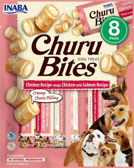 Inaba Churu Dog Bites Λιχουδιά Σκύλου χωρίς Σιτηρά με Κοτόπουλο και Σολομό 12gr 8τμχ