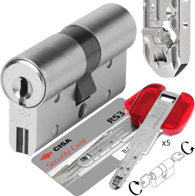 Cisa Lock Cylinder Security 80mm (30-50) with 5 Keys Silver