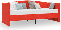 Sofa Single Bed Padded with Fabric with Slats Μπορντό 90x200cm