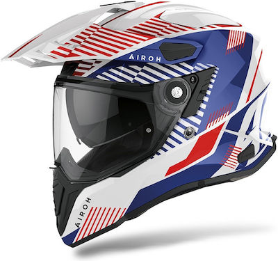 Airoh Commander Boost On-Off Helmet with Pinlock and Sun Visor ECE 22.05 1440gr White/Blue Gloss AIR000KRA259