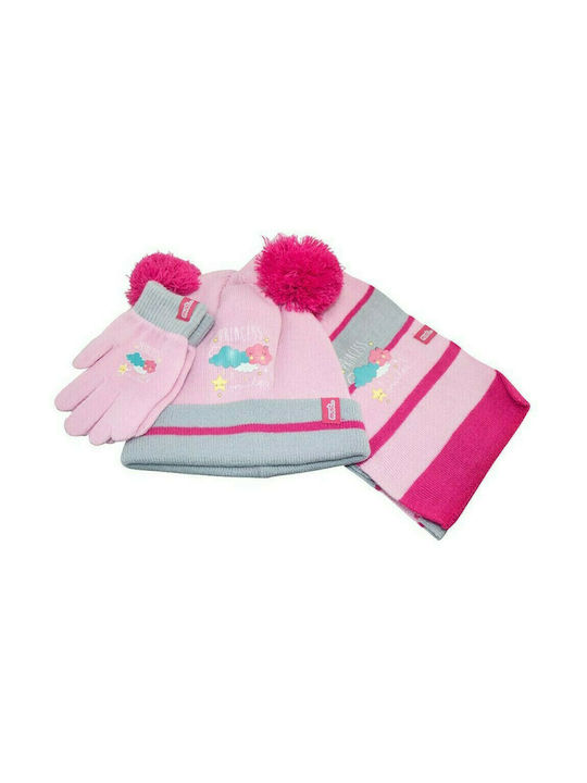 Διακάκης Kids Beanie Set with Scarf & Gloves Knitted Pink