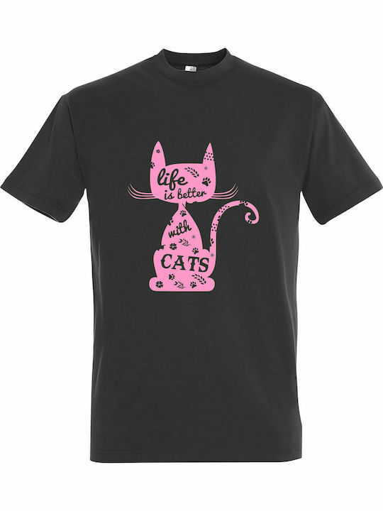 T-shirt Unisex " Life is Better with Cats ", Dark grey