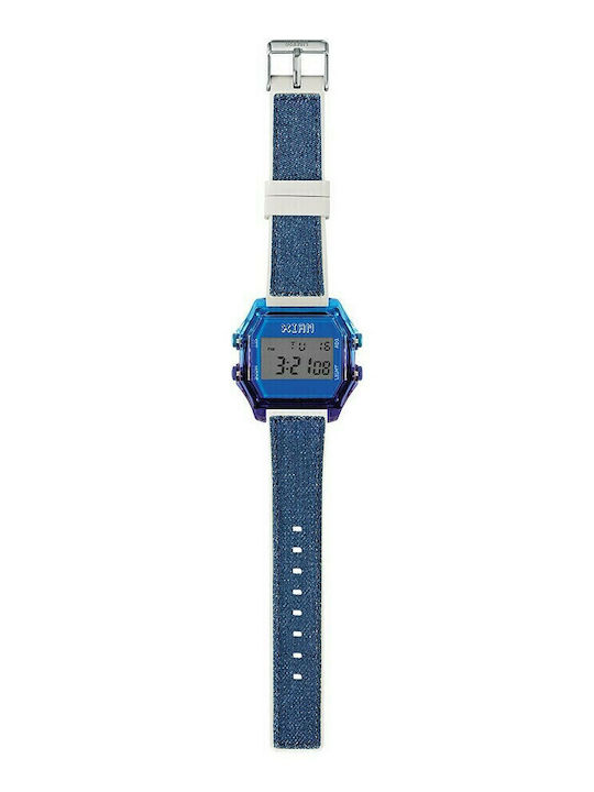 I AM Ceas Digital pentru Bărbați 44mm cu Baterie și Cureaua de Cauciuc albastră