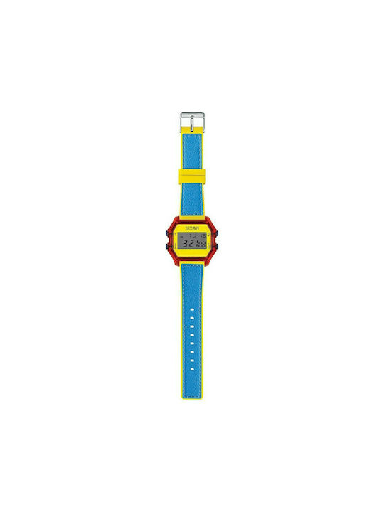 I AM Digital Watch Battery with Blue Rubber Strap