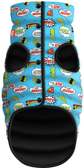WauDog Justice League Blue Waterproof Dog Coat with 35cm Back Length