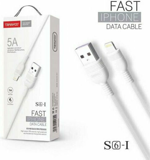 Tranyoo S6-I Плетена USB-A към Lightning кабел Бял 1м