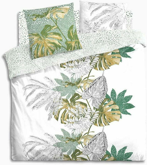 Atmosphera Cotton Duvet Cover Set 220x240cm Super King with 2 Pillowcases Monstera White