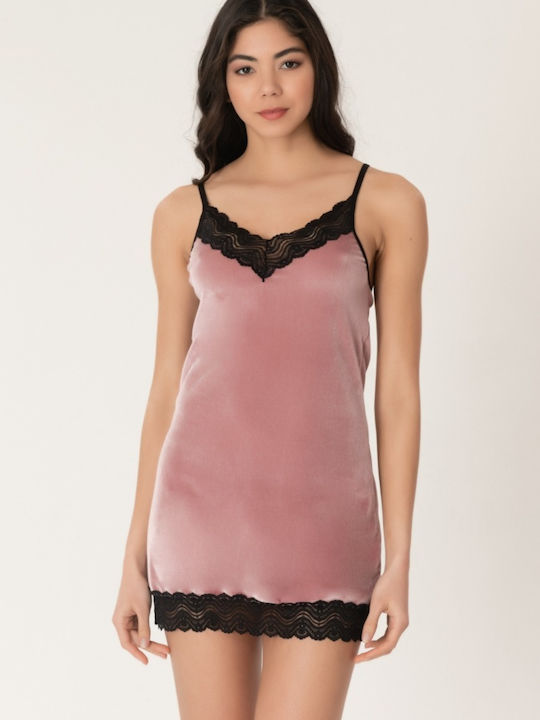 CottonHill Winter Velvet Women's Nightdress Pink Beatrice