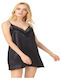 CottonHill Winter Satin Women's Nightdress Black