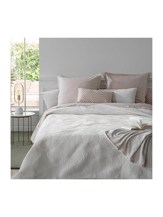 Atmosphera Leaf Κουβερλί Υπέρδιπλο από Πολυεστέρα Ivory 240x260cm