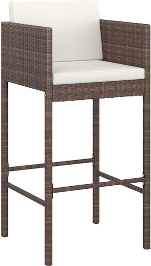 Garden Bar Stool Outdoor Rattan with Brown Cushion 2 Pieces 50x48x100cm