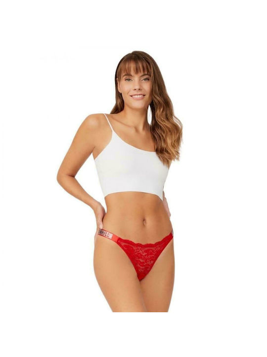 CottonHill Women's String with Lace Red