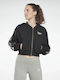 Tape Zip Up Cropped Γυναικεία Ζακέτα Φούτερ με Κουκούλα Μαύρη