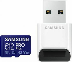 Samsung Pro Plus (2021) microSDXC 512GB Class 10 U3 V30 A2 UHS-I με USB Reader