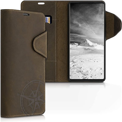 Kalibri Suede Leather Wallet Brown / Navigational Compass (Google Pixel 6)