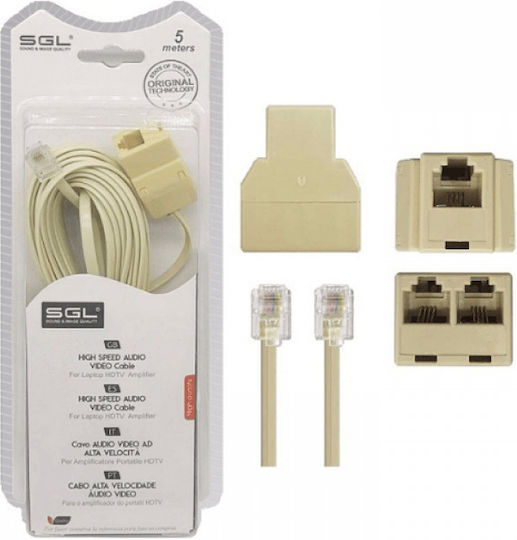 SGL Flat Telephone Cable RJ11 6P4C 5m White (094999)