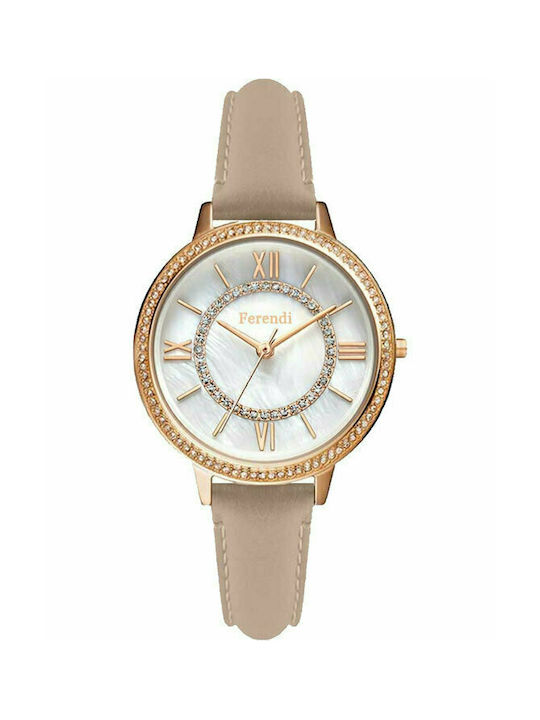 Ferendi Mystique Crystals Watch with Beige Leather Strap