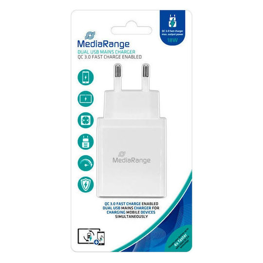 MediaRange Зарядно без кабел с USB-A порт и USB-C порт Бял (MRMA112)
