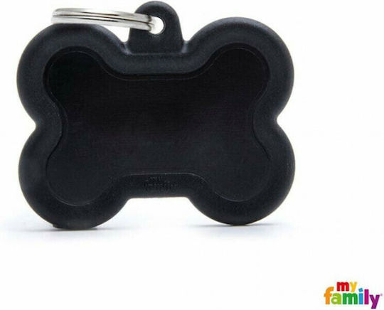 My Family Dog ID Tag Bone Black made of Rubber Personalized