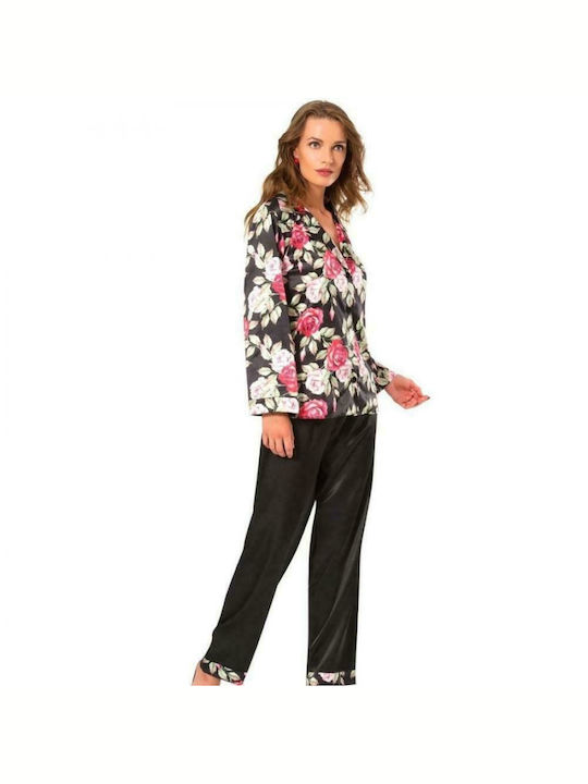 Moongirl Winter Women's Pyjama Set Satin Black