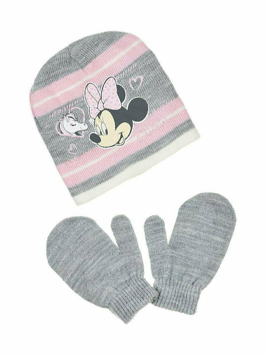 Kids Beanie Set with Gloves Knitted Gray