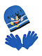 Sun City Kids Beanie Set with Gloves Knitted Blue