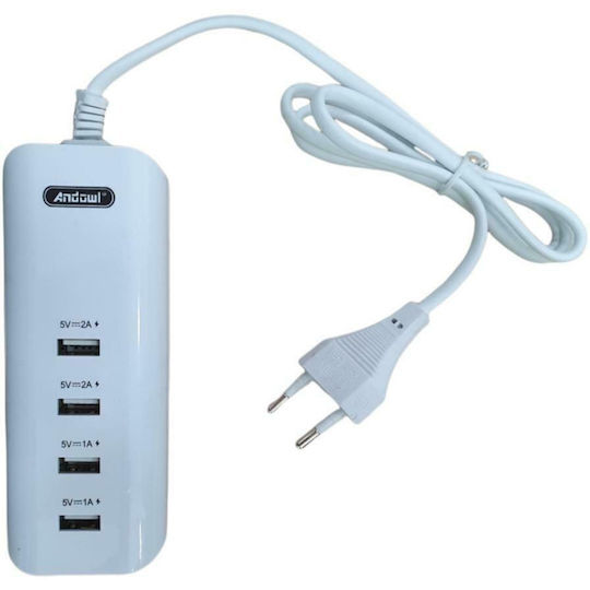 Andowl Ladestation mit 4 USB-A Anschlüsse 20W in Weiß Farbe (Q-UX4)