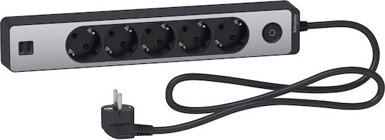 Schneider Electric Πολύπριζο 5 Θέσεων με 2 USB-A, Διακόπτη και Καλώδιο 1.5m