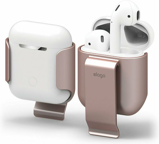 Elago Carrying Clip Case Silicone in Rose Gold color for Apple AirPods 1 / AirPods 2