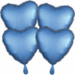 Set of 4 Balloons Foil Blue Valentine's Day Hearts Satin Luxe