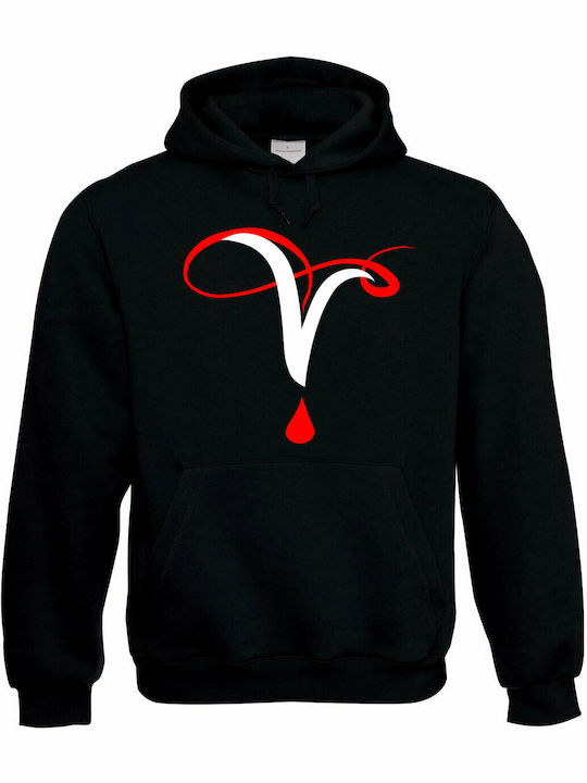 The Vampire Diaries - V Logo Φούτερ με Κουκούλα σε Μαύρο χρώμα
