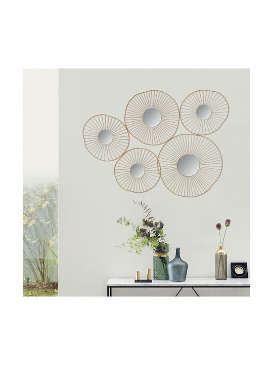 Wall Mirror with Gold Metallic Frame Diameter 79cm 5pcs