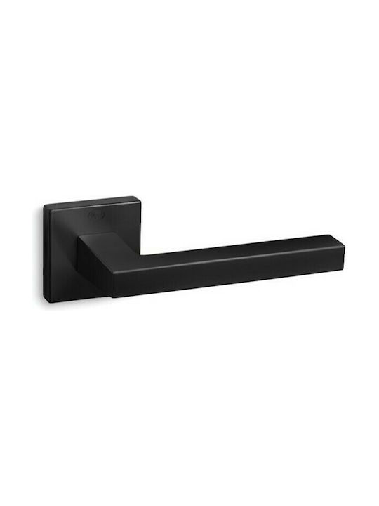 Buton de ușă Convex 865 Rosette Matt Black Matt Black Buton de ușă de baie cu încuietoare (pereche)