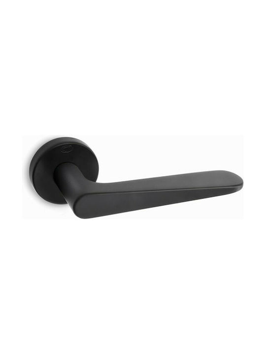 Door Knob Convex 1725 Rosette Matt Black Bathroom Door Knob with lock (Pair)