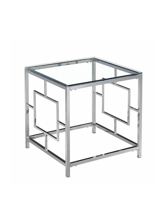 Square Glass Side Table Ασημί L55xW55xH55cm