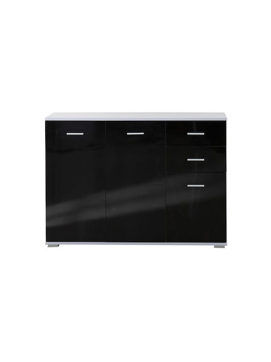 Sideboard Wooden with Drawers Black Velvet-Black Metal 106x35x76cm