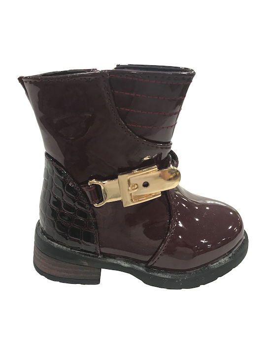 Kids Boots from Patent Leather with Zipper Burgundy