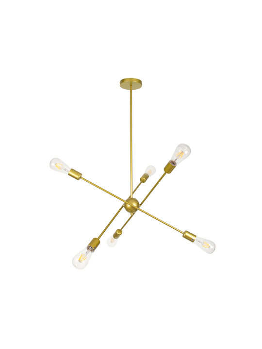 GloboStar Zane Pendant Suspension Rail for 6 Bulbs E27 Gold