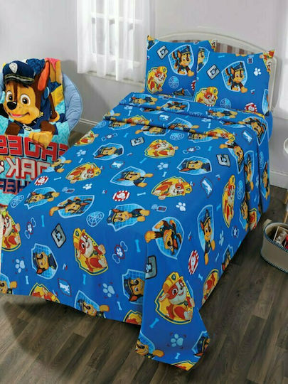 Paw Patrol Σετ Παιδική Παπλωματοθήκη Μονή με Μαξιλαροθήκη Βαμβακερή Μπλε 160x240εκ.